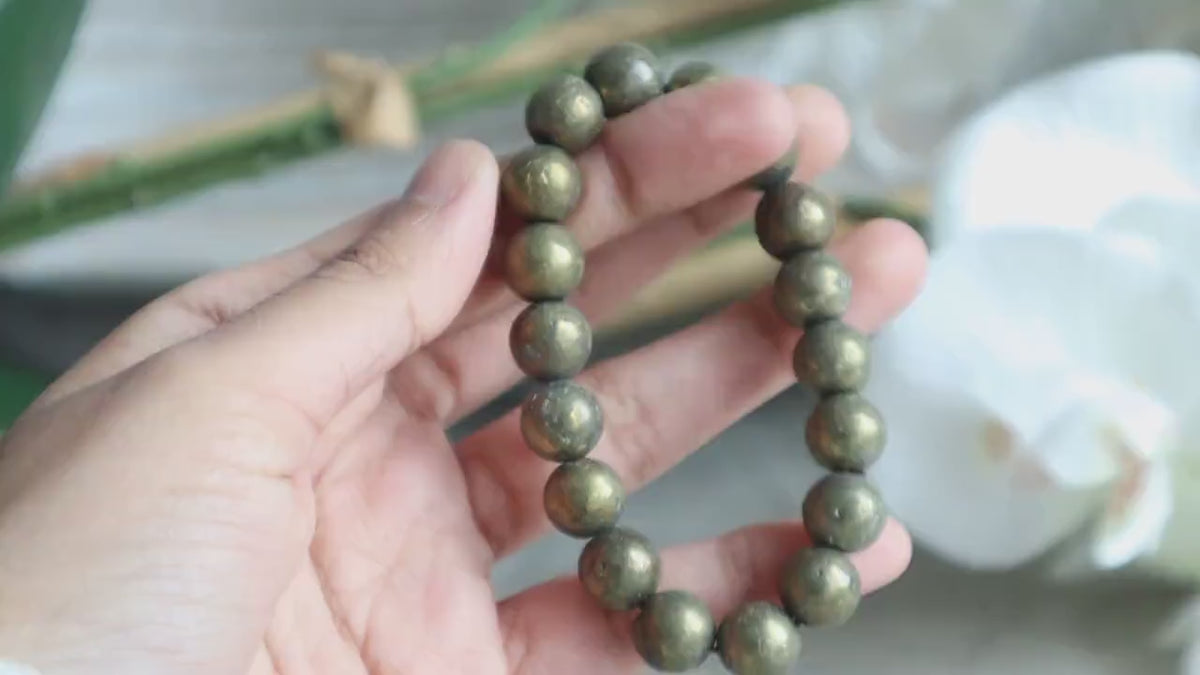 Natural Pyrite Bead Bracelet, Authentic Iron Pyrite, Success Wealth Stone