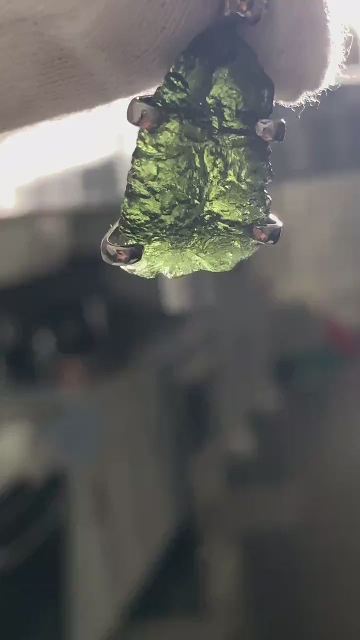 Moldavite Pendant Sterling Silver Authentic Natural