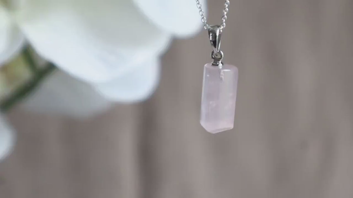 Rose Quartz Pendant Necklace Sterling Silver