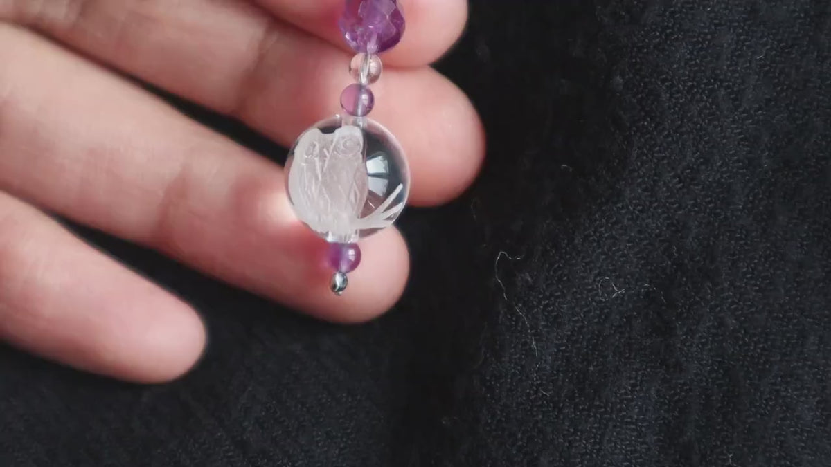 Amethyst Crystal Owl Car Charm: Protection, Good Luck, Wisdom