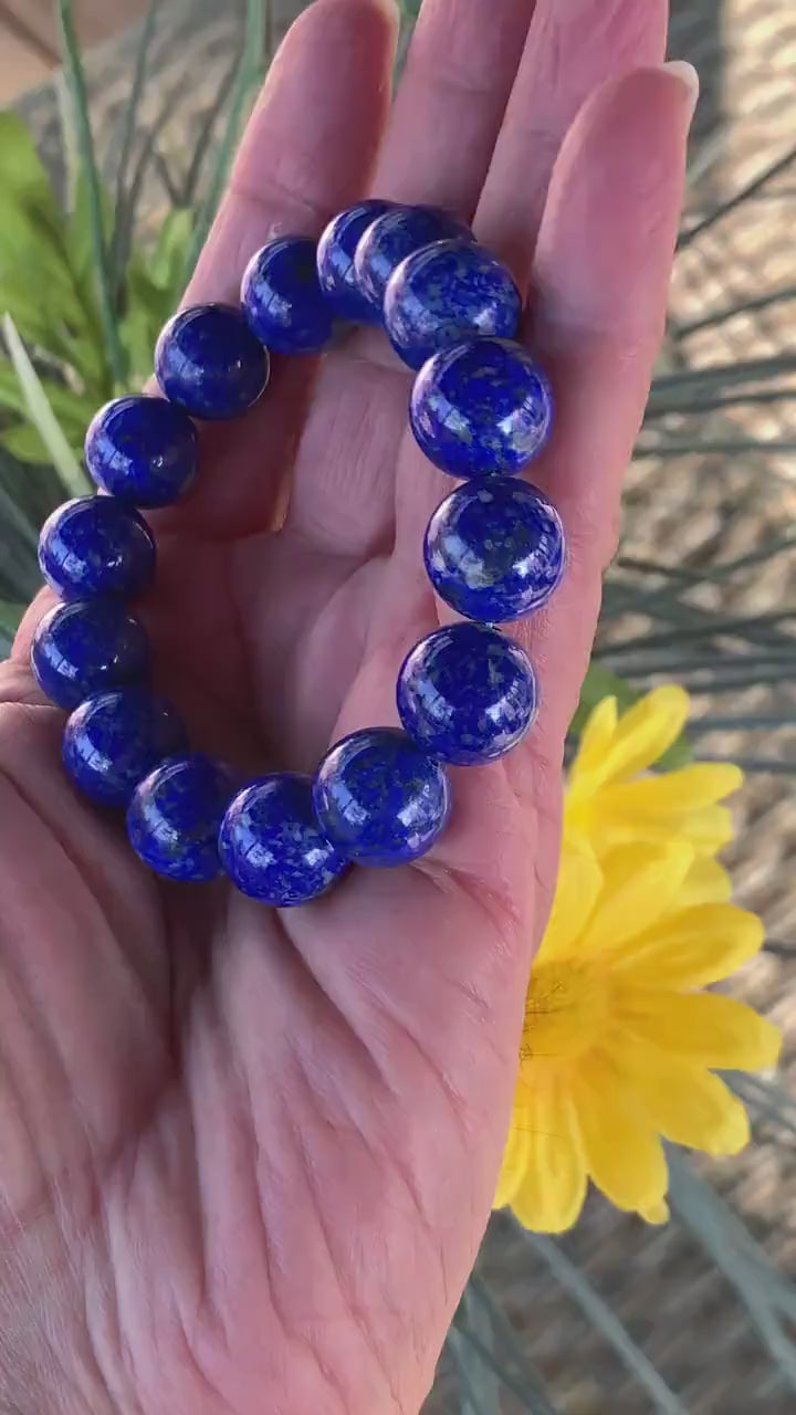 Lapis Bracelet 14mm Large Beads, Super High Quality Blue Gemstone Bracelet, Bold Statement Jewelry Gift