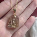 Rutilated Quartz Pendant Necklace – Golden Needle Crystal, Faceted Trapezoid Jewelry, RQ4