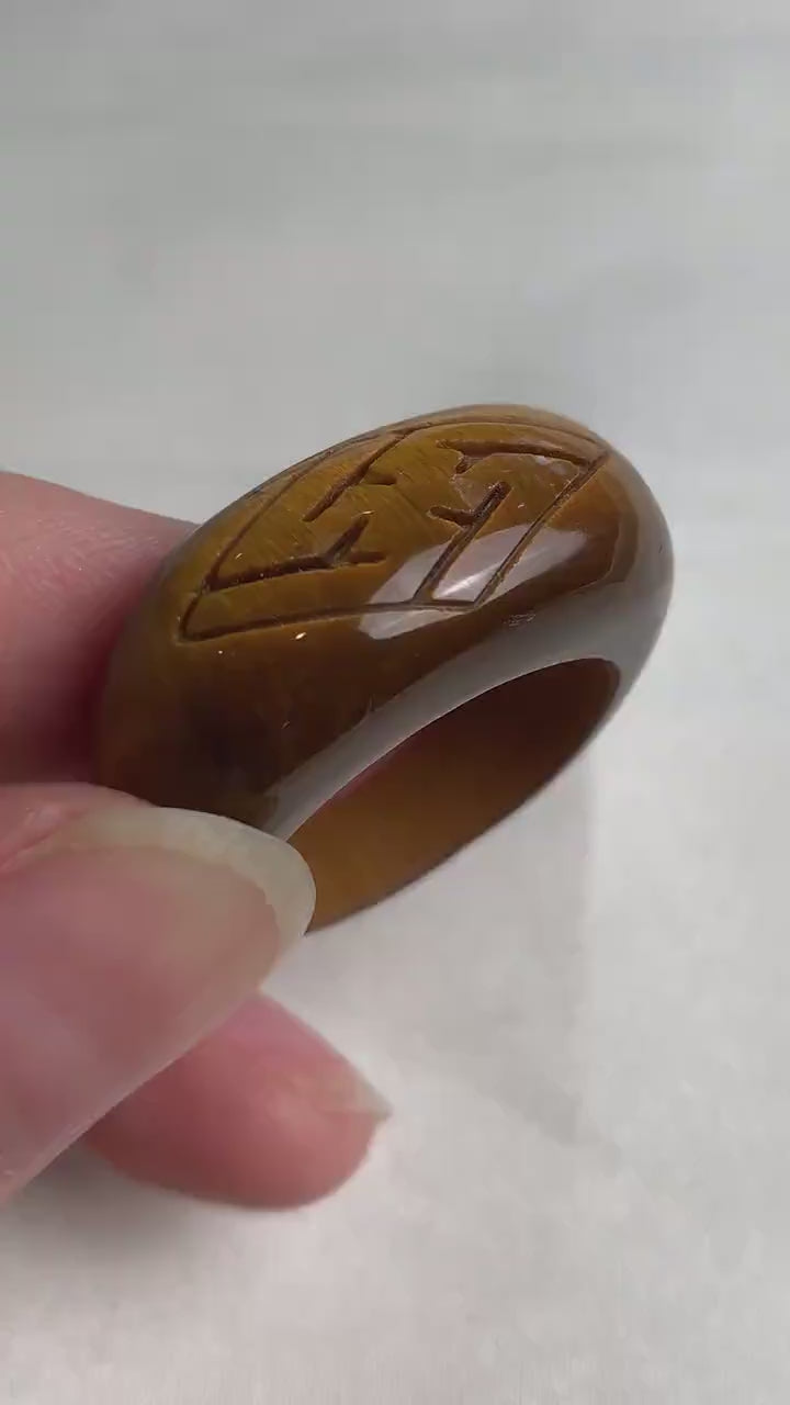 Tiger Eye Ring, Engraved Statement Ring, Unique Crystal Cocktail Jewelry