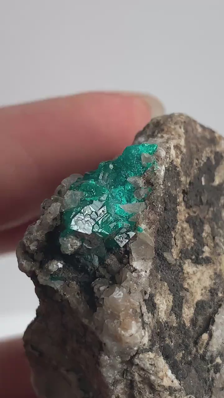 Tsumeb Dioptase Specimen – Emerald Green Crystal on Matrix, Namibia Collector Mineral Display, D9