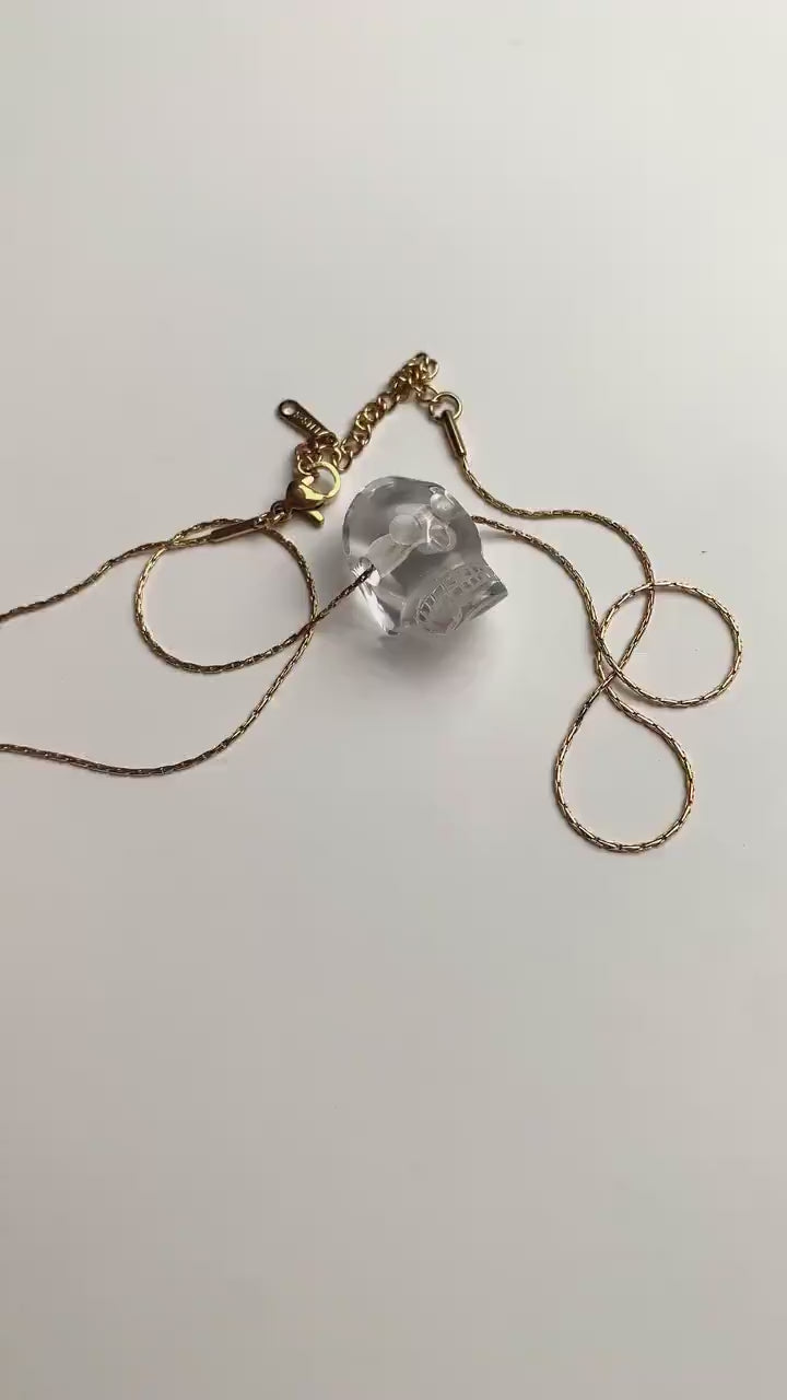 Clear Quartz Skull Pendant Necklace - Carved Crystal Gemstone Charm