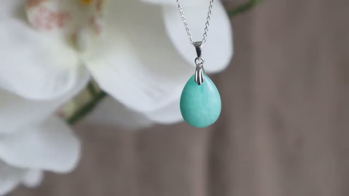 Peruvian Amazonite Pendant Necklace Sterling Silver for Women