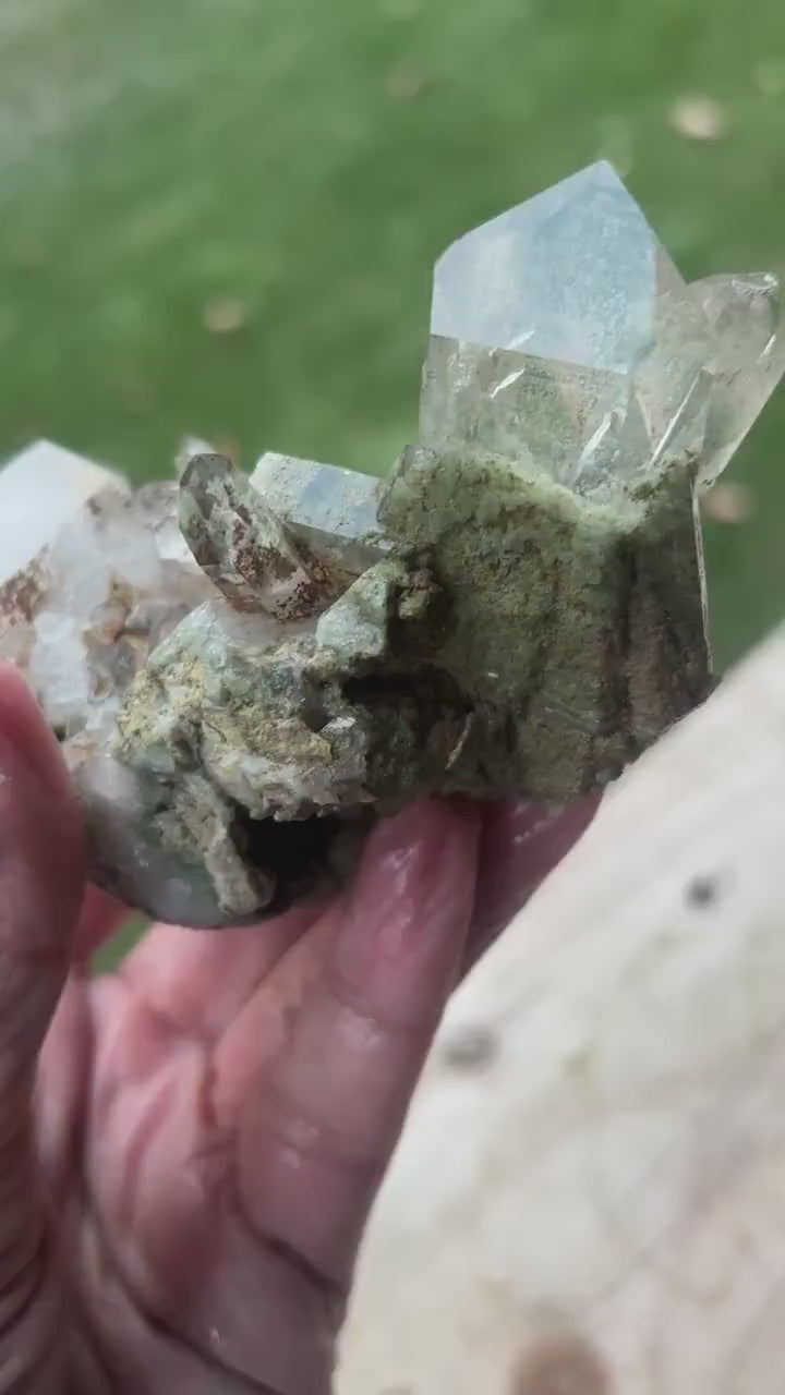 Chlorite Quartz Cluster Himalayan Crystal | Green Clear Healing Stone for Energy Cleansing & Home Decor