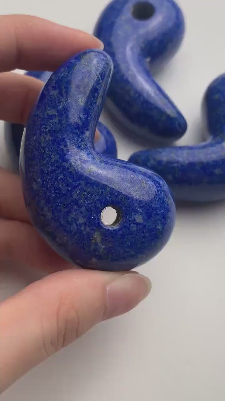 Lapis Lazuli Magatama 60mm, Crystal Pendant, Polished Gemstone Carving for Jewelry, Meditation & Collecting