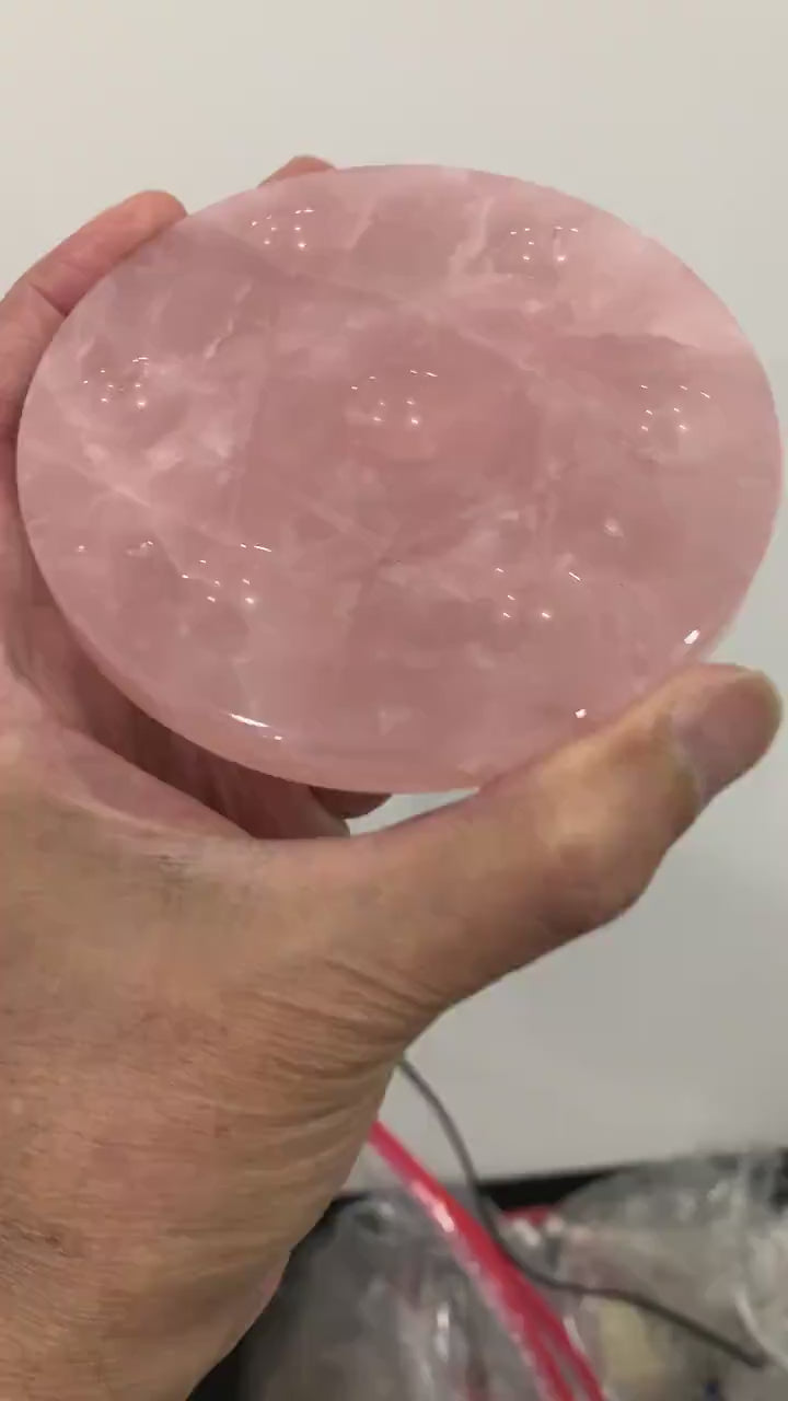 Rose Quartz Crystal Grid Plate for 7 Spheres | Love Energy Healing Display Stand