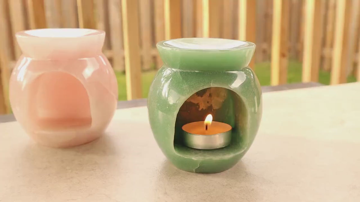 Green Aventurine Jade Oil Burner Lamp | Crystal Diffuser for Prosperity Relaxation and Spiritual Decor
