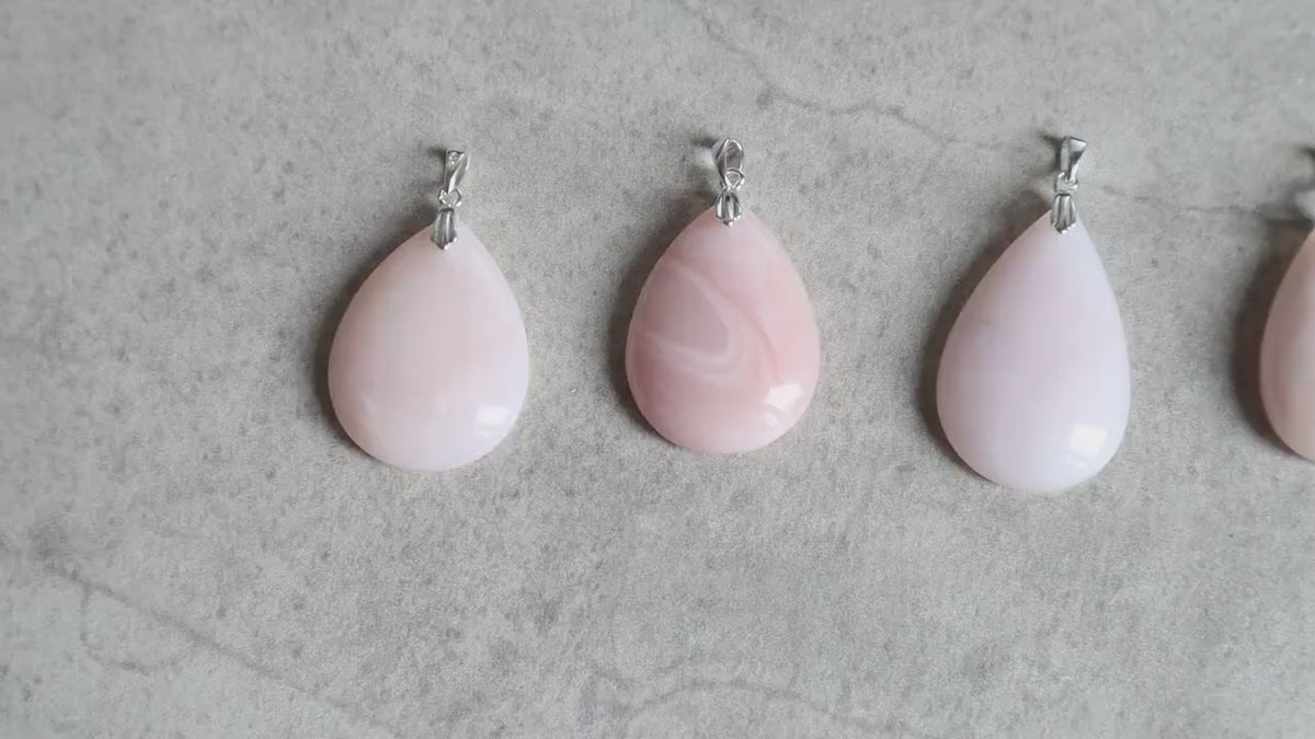 Pink Opal Pendant Necklace Sterling Silver for emotional healing