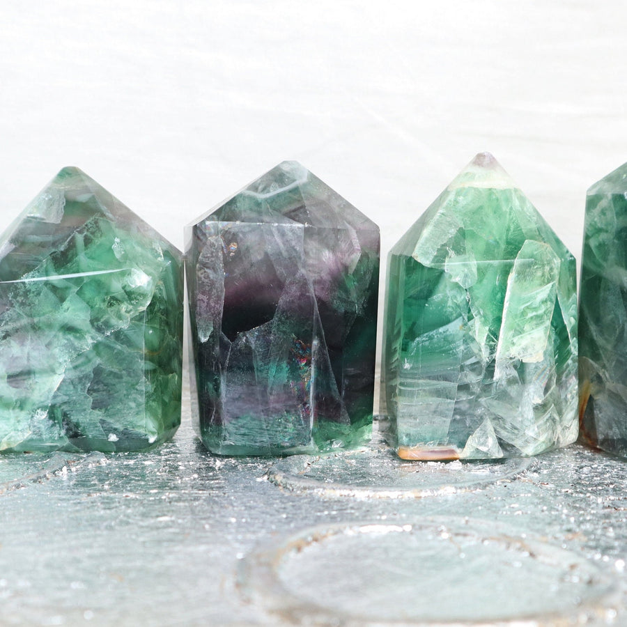 Large Fluorite Tower 45mm, Fluorite Pyramid Natural Green Fluorite Tower, Reiki Meditation Healing Crystal Tower Gift