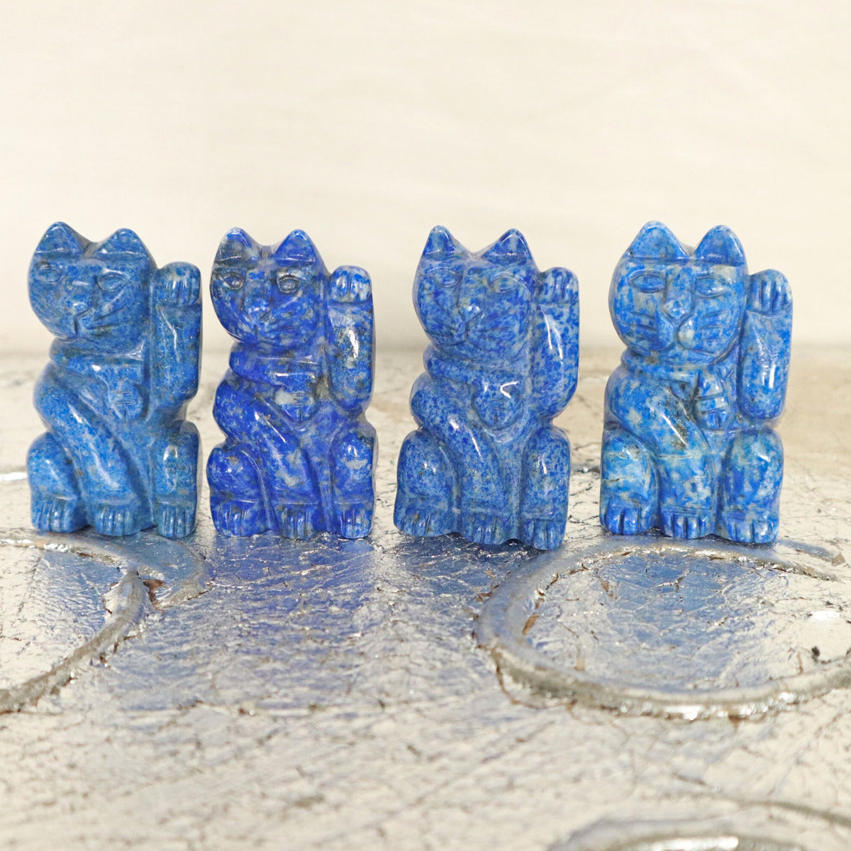 Lapis Beckoning Lucky Cat Crystal, Lapis Lazuli Maneki Neko / Lucky Cat Home Decor Abundance Gift for Prosperity