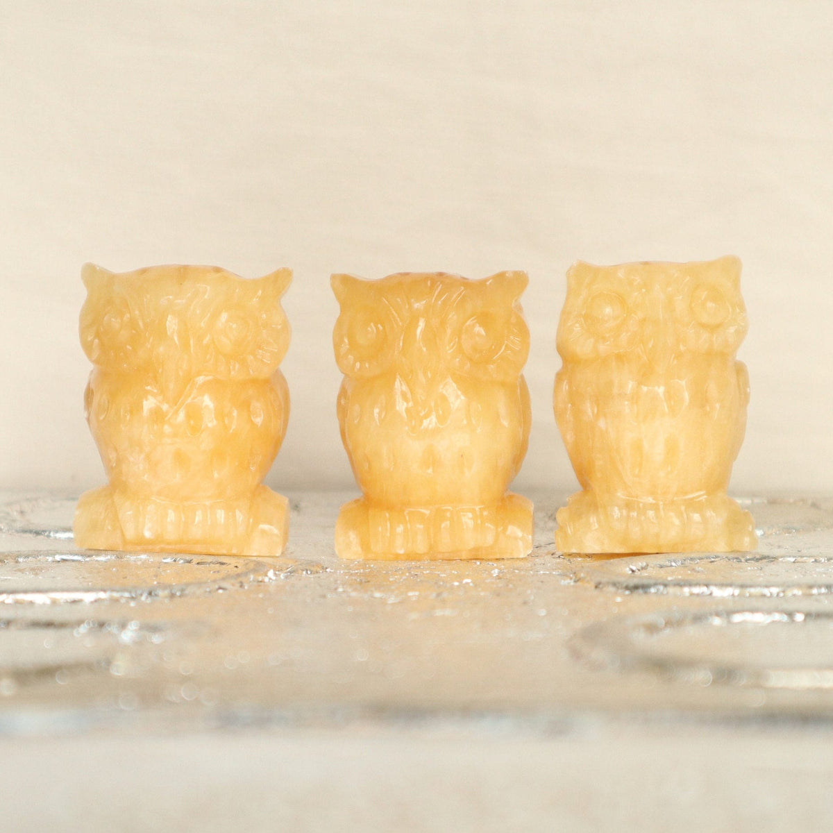 Yellow Calcite Crystal Owl Figurine Carving for Feng Shui Crystal Decor | Metaphysical Decor Gift for Wisdom and Success