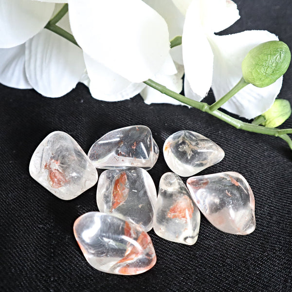 Himalayan Quartz Palm Stone with iron oxide Large 1.2 inches long, 1 inches thick, High Vibration Wealth Crystal