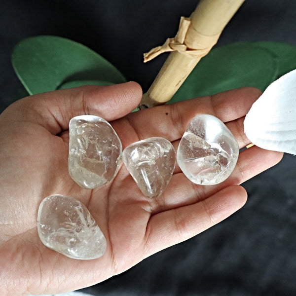 Himalayan Quartz Palm Stone, Large 1.2 inches long, 1 inches thick, High Vibration Wealth Crystal, Chakra Palm Stone
