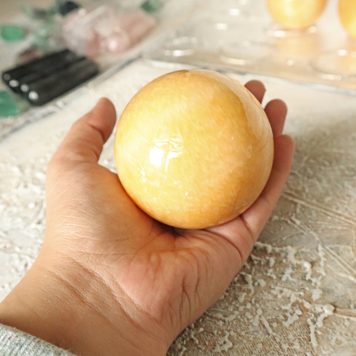 Orange Calcite Sphere 2.75 inch 489 grams 70mm 17.25 oz