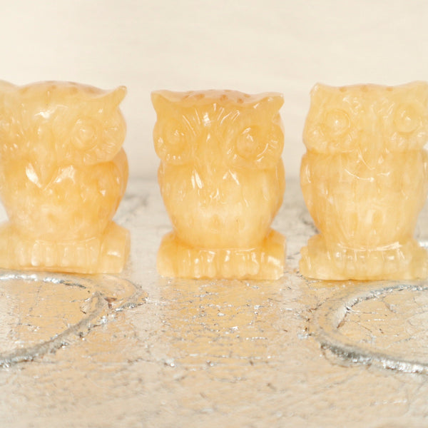 Yellow Calcite Crystal Owl Figurine Carving for Feng Shui Crystal Decor | Metaphysical Decor Gift for Wisdom and Success