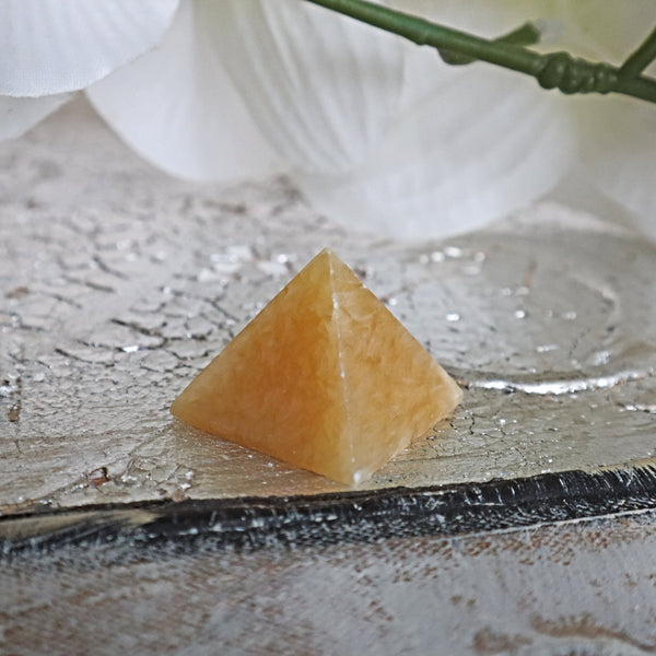 Orange Calcite Pyramid 35mm tall 30mm wide | Abundance Pyramid | Pyramid for Meditation healing room decor