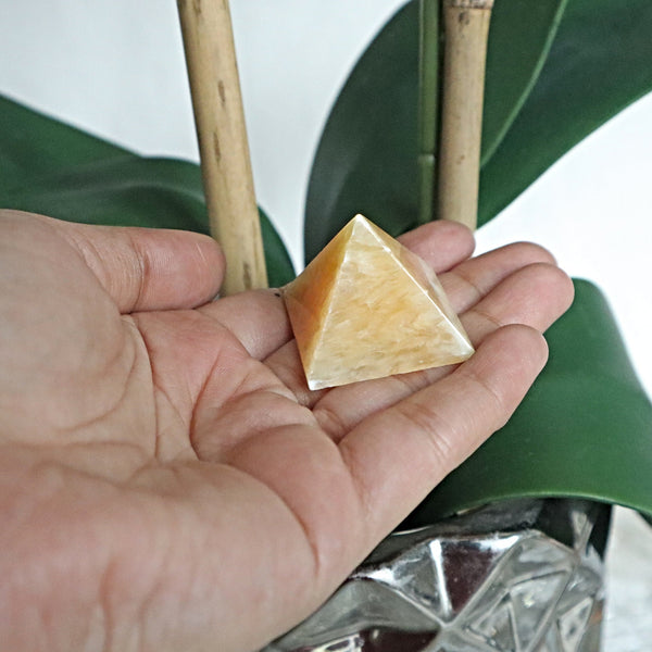 Orange Calcite Pyramid 35mm tall 30mm wide | Abundance Pyramid | Pyramid for Meditation healing room decor