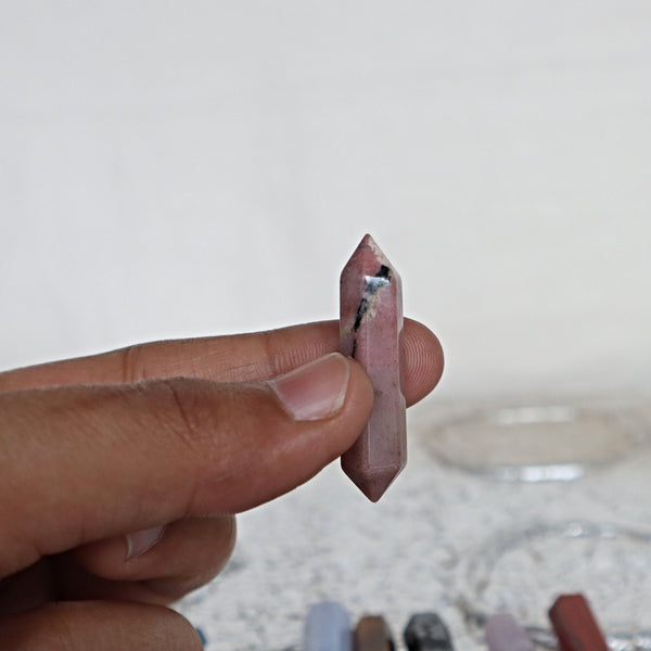 5 Crystals Double Pointed lapis rhodonite blue lace agate tiger eye snow flake obsidian rose quartz red jasper