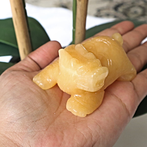Genbu Dragon Turtle Feng Shui for Wealth Longevity Success Crystal Home Decor, Orange Calcite Stone Genbu Shijin Longgui Dragon Tortoise