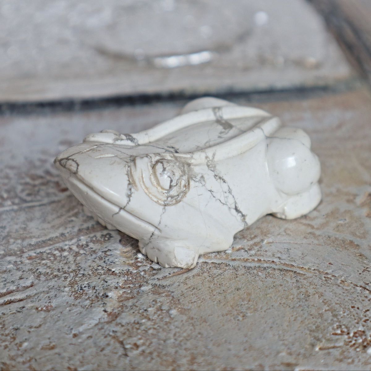White Howlite Frog Green Crystal Frog for Wealth Abundance Lucky Stone