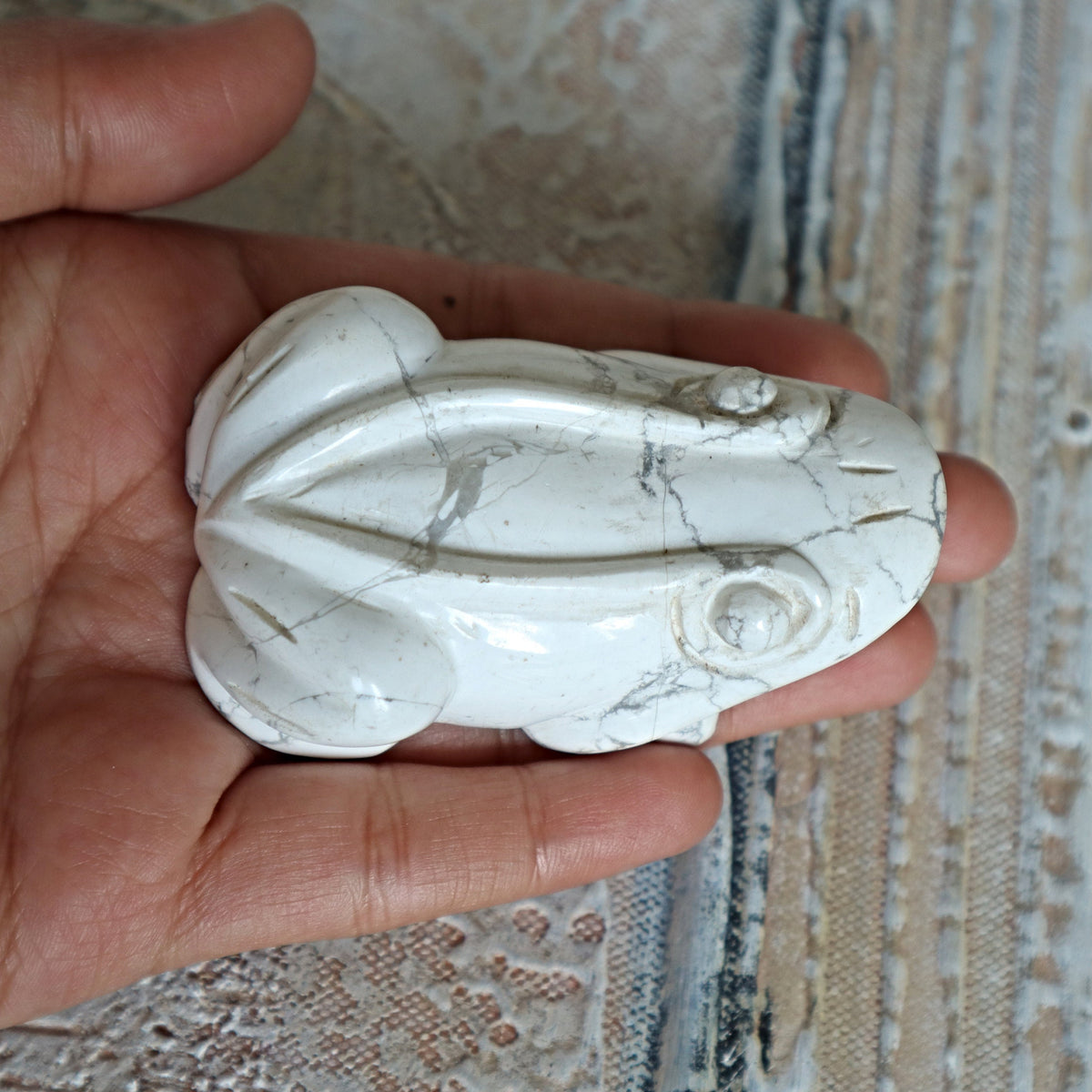 White Howlite Frog Green Crystal Frog for Wealth Abundance Lucky Stone