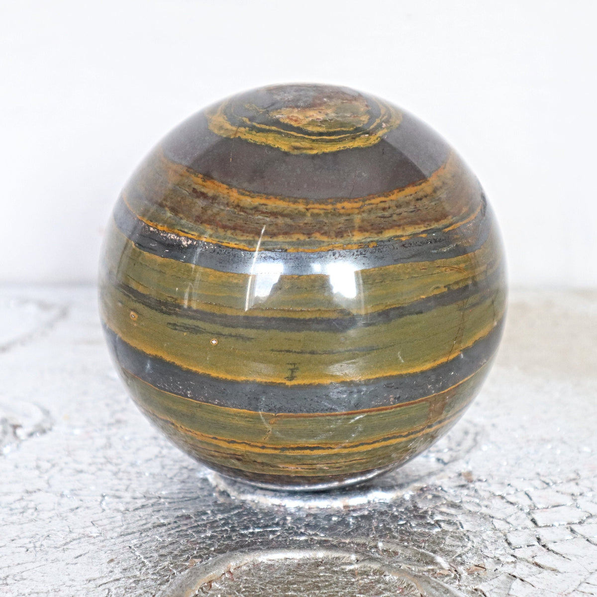 Iron Tiger Sphere, Ancestralite Hematite Tiger Eye Sphere Home Decor Root Chakra Solar Plexus