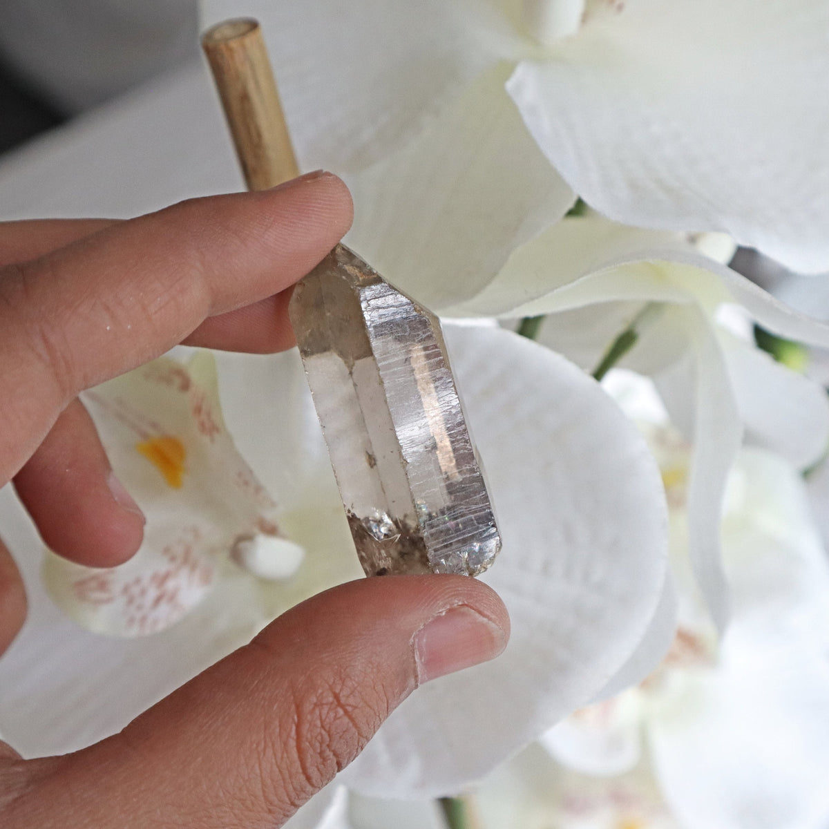 Himalayan Crystal Point 45mm 1.8 inch, Super Clear Gem Grade Optical Quartz Smoky tone Crystal, H1
