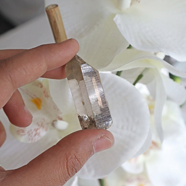 Himalayan Crystal Point 80mm 3.15 inch, Super Clear Gem Grade Optical Quartz Smoky tone Crystal, H5