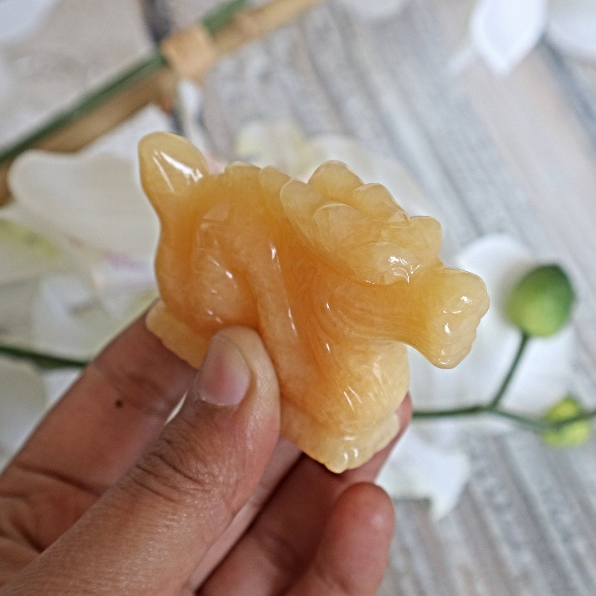 Lucky Dragon Feng Shui for Wealth Longevity Success Crystal Home Decor, Orange Calcite Crystal Stone Dragon