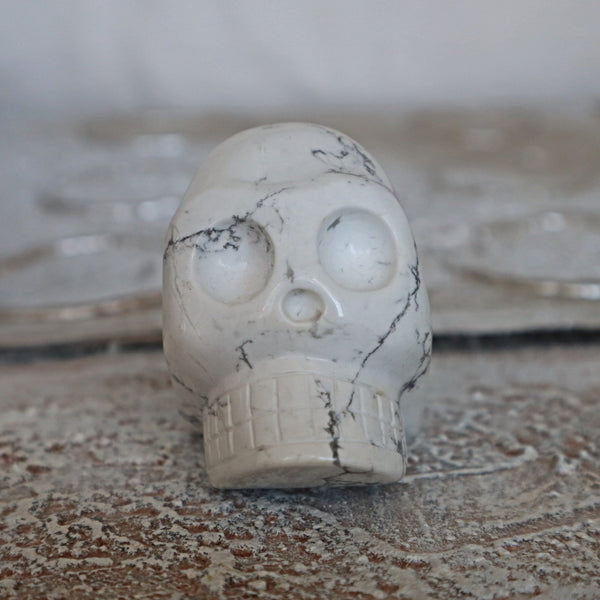 Skull Decor White Howlite Crystal Skull Carving 2.2 inches, Gothic Home Decor, Gemstone Skull Figurine