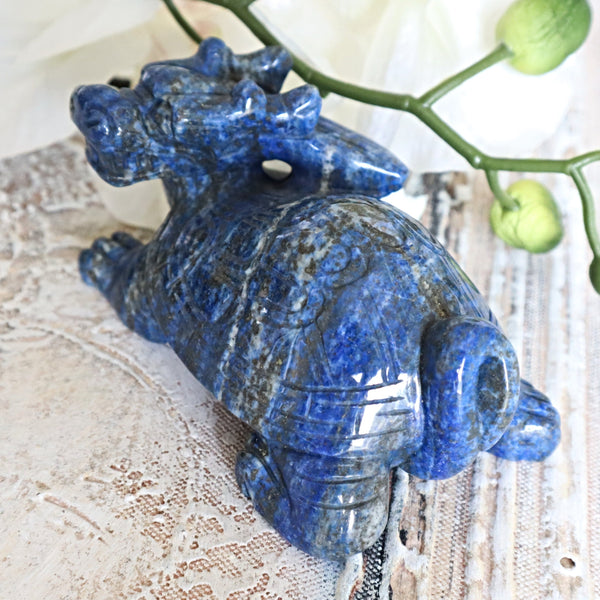 Genbu Lapis Dragon Turtle Feng Shui for Wealth Longevity Success Crystal Home Decor, Lapis Longgui Dragon Turtle