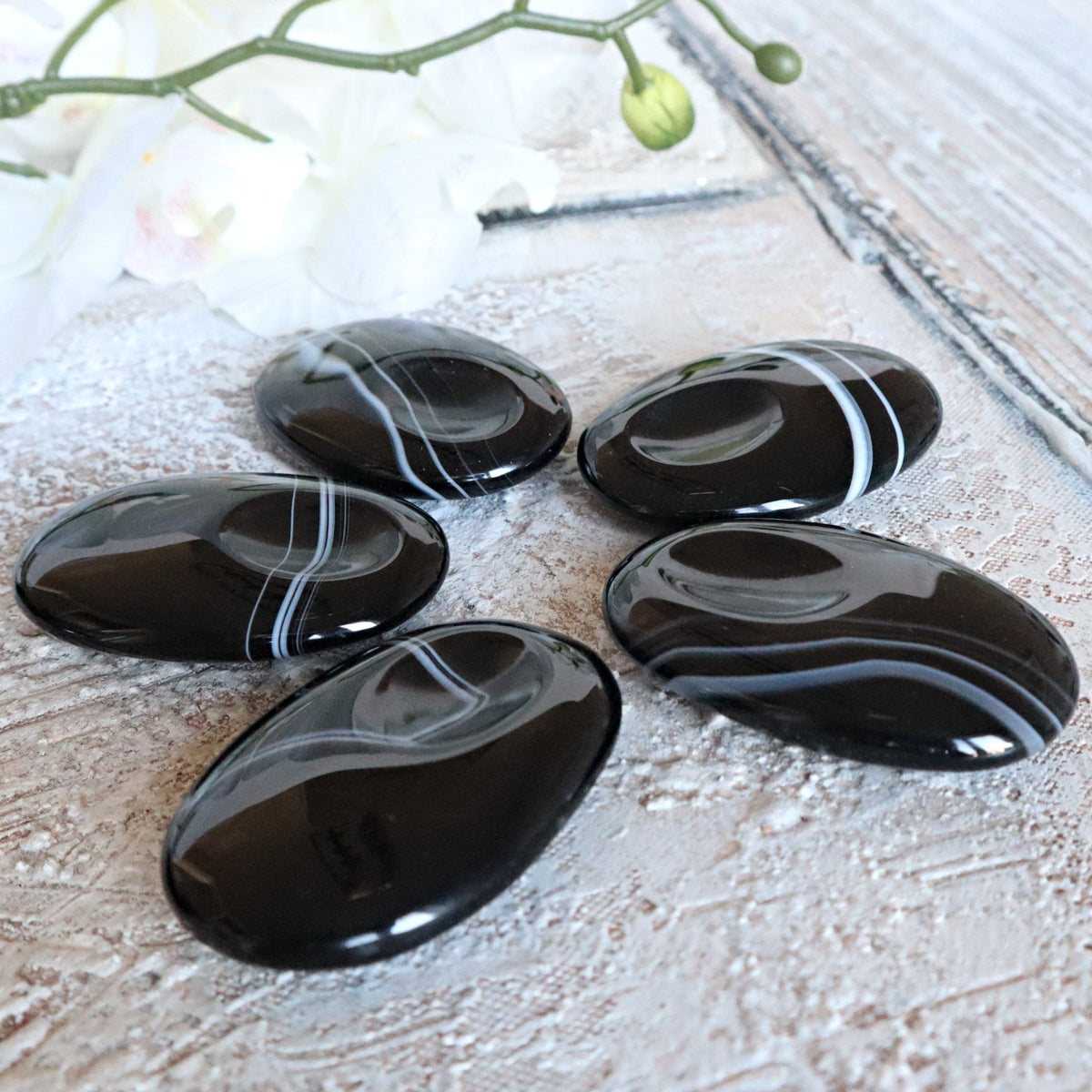Black Sardonyx Worry Stone Pocket Stone Palm Stone