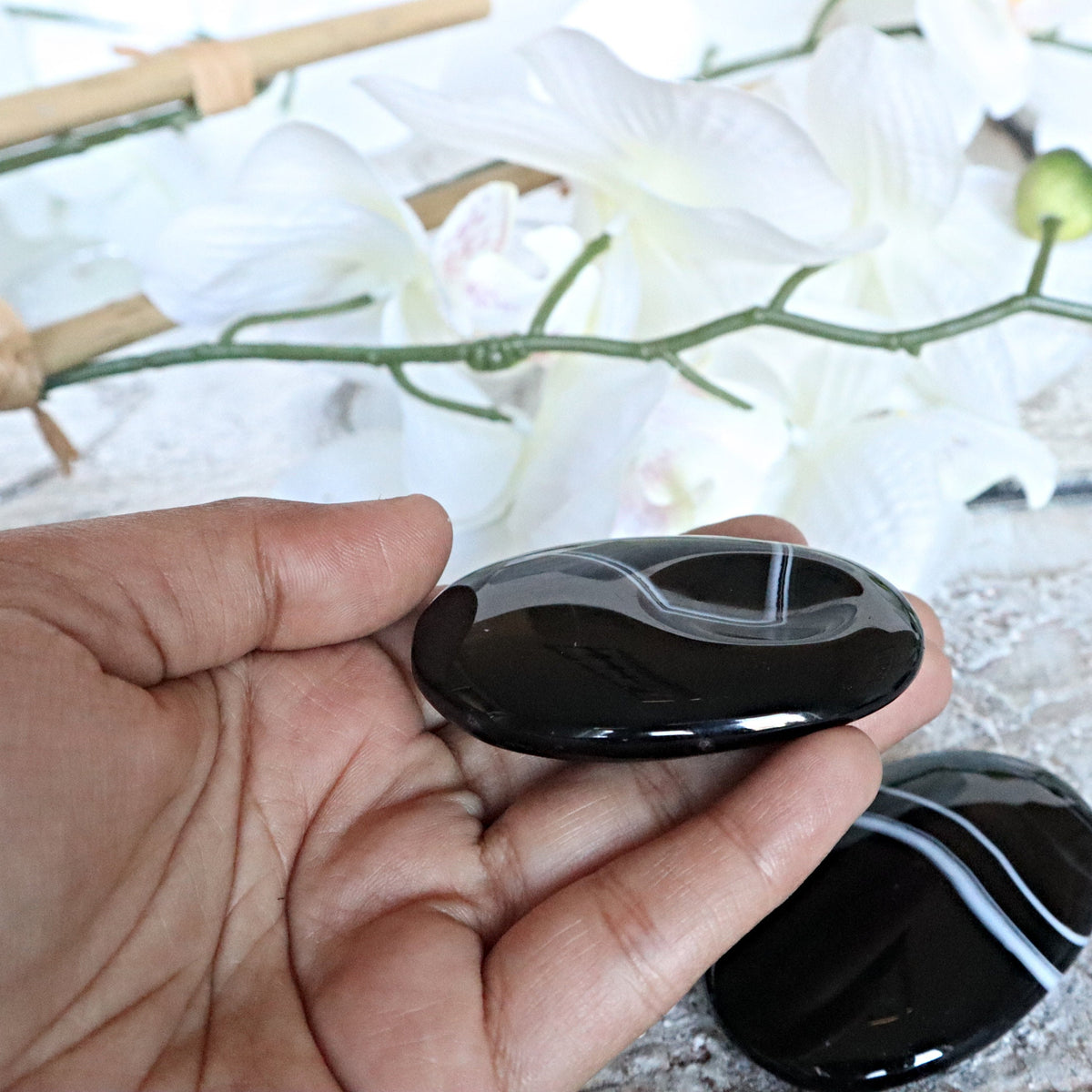 Black Sardonyx Worry Stone Pocket Stone Palm Stone