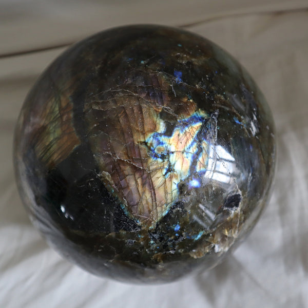 Extra Large Labradorite Sphere 165 mm 6.5 inch 16.5 Lbs, Flash Labradorite Sphere