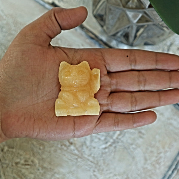 Orange Calcite Beckoning Lucky Cat Crystal | Orange Calcite Maneki Neko | Lucky Cat Home Decor Abundance Gift for Prosperity