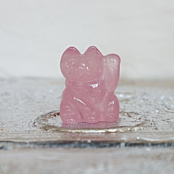 Rose Quartz Lucky Cat, Rose Quartz Maneki Neko, Japanese Lucky Cat, Home Decor Gifts, Stone of Love, Home Decor