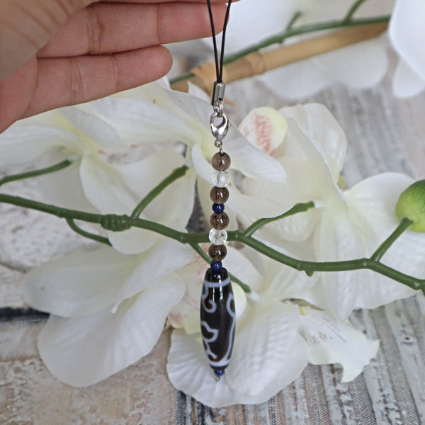 Lotus Tibetan Dzi Bead Strap | Tibetan Agate Dzi Bead Car Charm Phone Strap | Dzi Bead Car accessory for Room Hanging Decoration