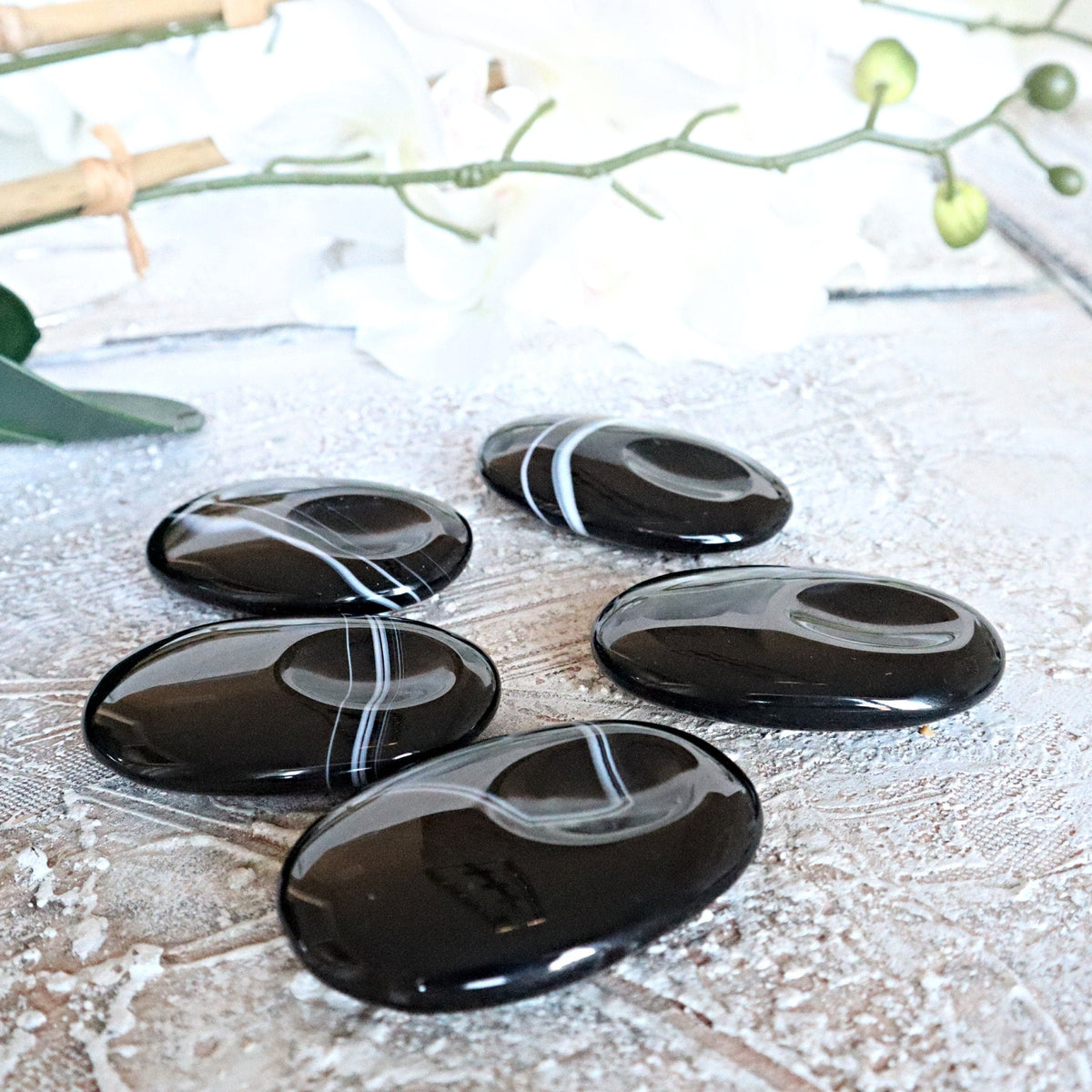 Black Sardonyx Worry Stone Pocket Stone Palm Stone