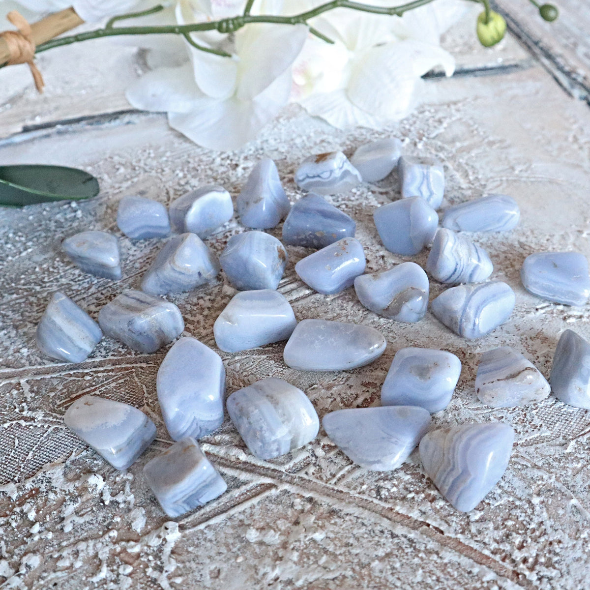 4 Stones Blue Lace Agate Tumbled Stones 30 grams One OZ FREE US Shipping