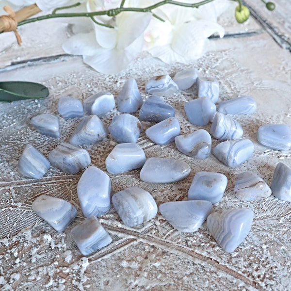 4 Stones Blue Lace Agate Tumbled Stones 30 grams One OZ FREE US Shipping