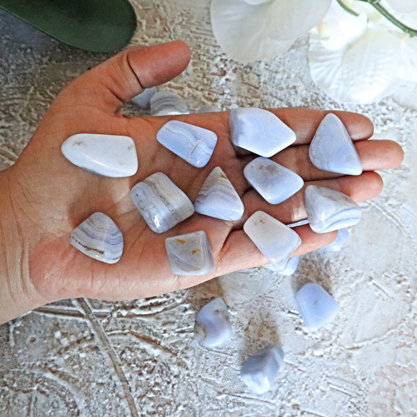 4 Stones Blue Lace Agate Tumbled Stones 30 grams One OZ FREE US Shipping