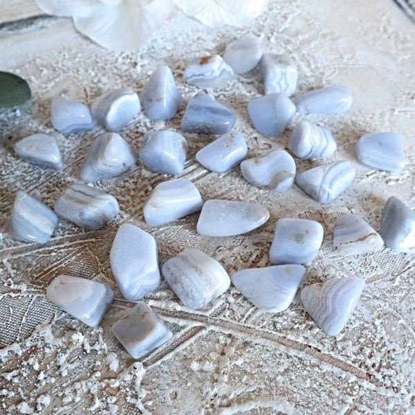 4 Stones Blue Lace Agate Tumbled Stones 30 grams One OZ FREE US Shipping