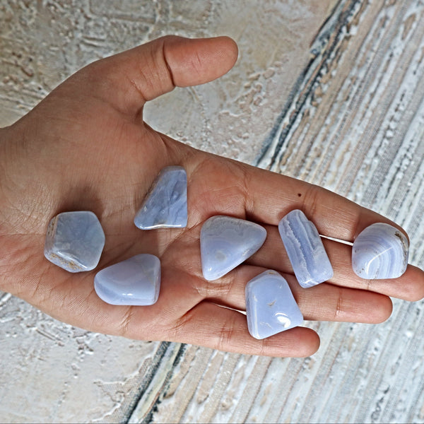 4 Stones Blue Lace Agate Tumbled Stones 30 grams One OZ FREE US Shipping