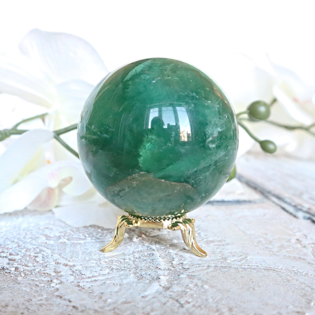 Green Fluorite Sphere, 60mm, 50mm Green Fluorite Crystal Sphere for Abundance Lucky Stone, FL