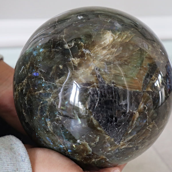 Extra Large Labradorite Sphere 165 mm 6.5 inch 16.5 Lbs, Flash Labradorite Sphere