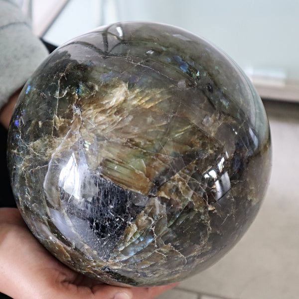 Extra Large Labradorite Sphere 165 mm 6.5 inch 16.5 Lbs, Flash Labradorite Sphere