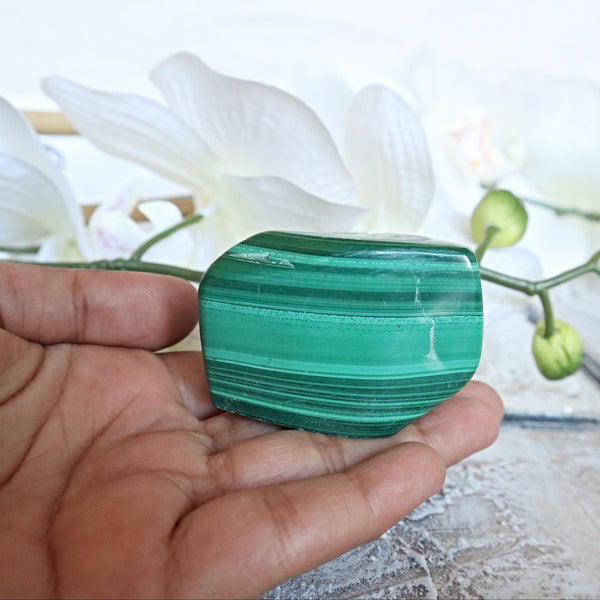 Malachite specimen, Banded Malachite Polished Slab stone, Natural Malachite stones, Malachite pocket stone